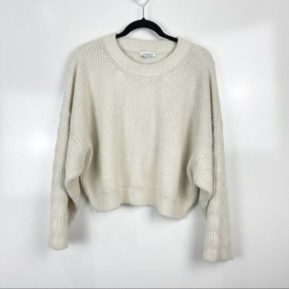 Topshop Off White Oversized Knit Cropped Crewneck Sweater Women's Size 14